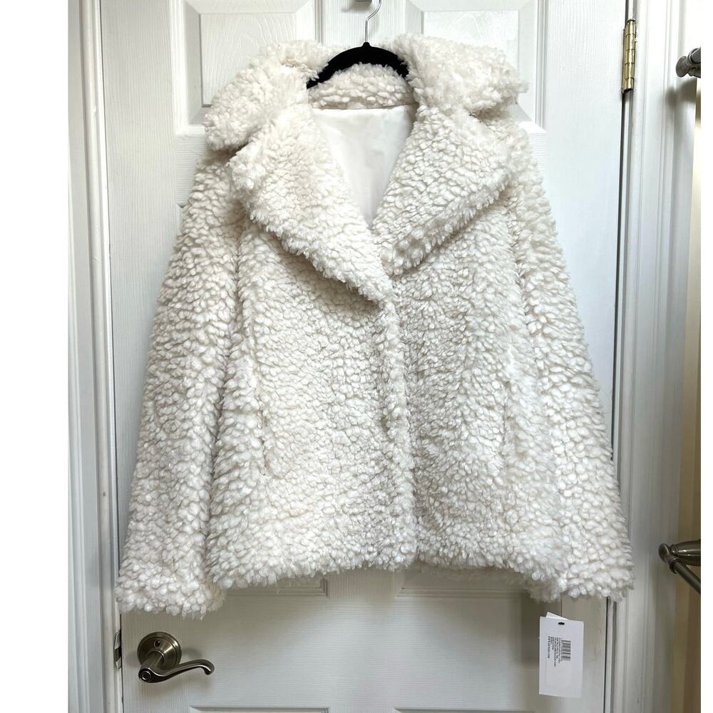 Kensie Faux Fur Ivory Reversible Collar Double Breasted Jacket